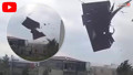 Fırtınada akılalmaz anlar! Kuvvetli fırtına dev çatıyı kağıt gibi havalandırdı!