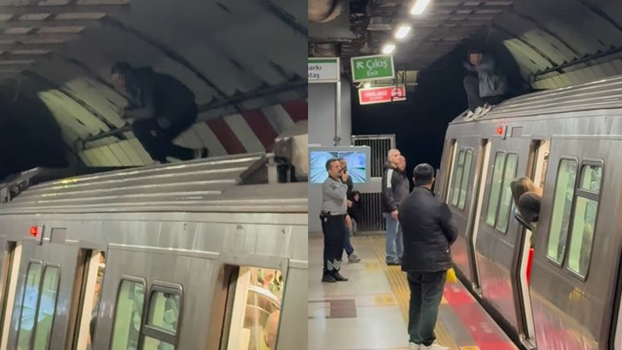 Metro istasyonunda şoke eden olay: Bir anda metro aracının üstüne tırmandı
