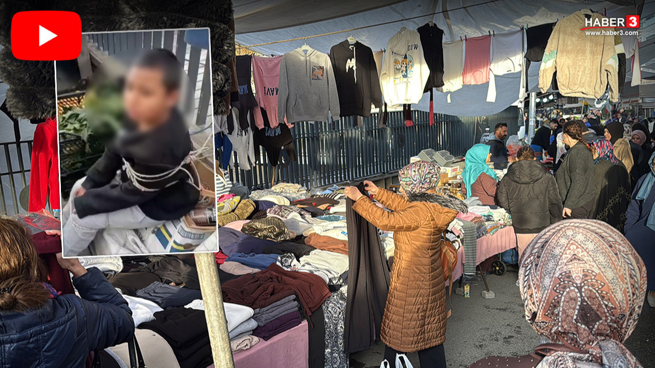 Pazarda hırsızlık yapan 14 yaşndaki çocuğu yakalayıp iple bağladılar