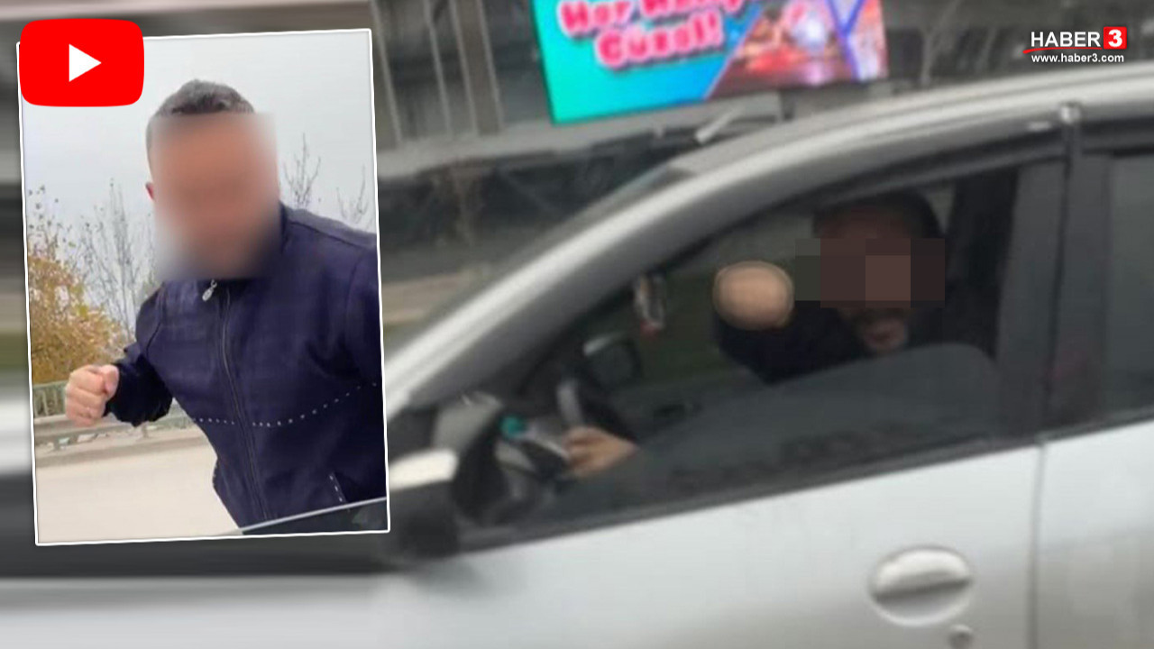 Trafikte takip edip sıkıştırdığı kadın sürücüye saldıran trafik magandası kamerada