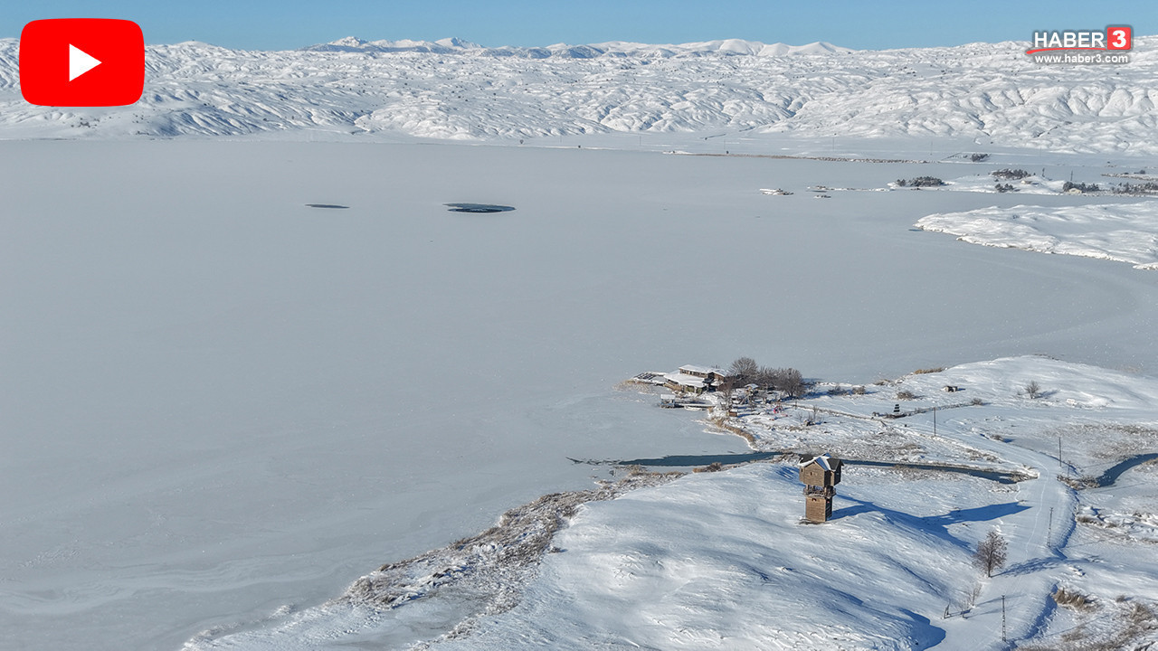 Masmavi cennet beyaza büründü... Sivas'ın en büyük gölü tamamen dondu