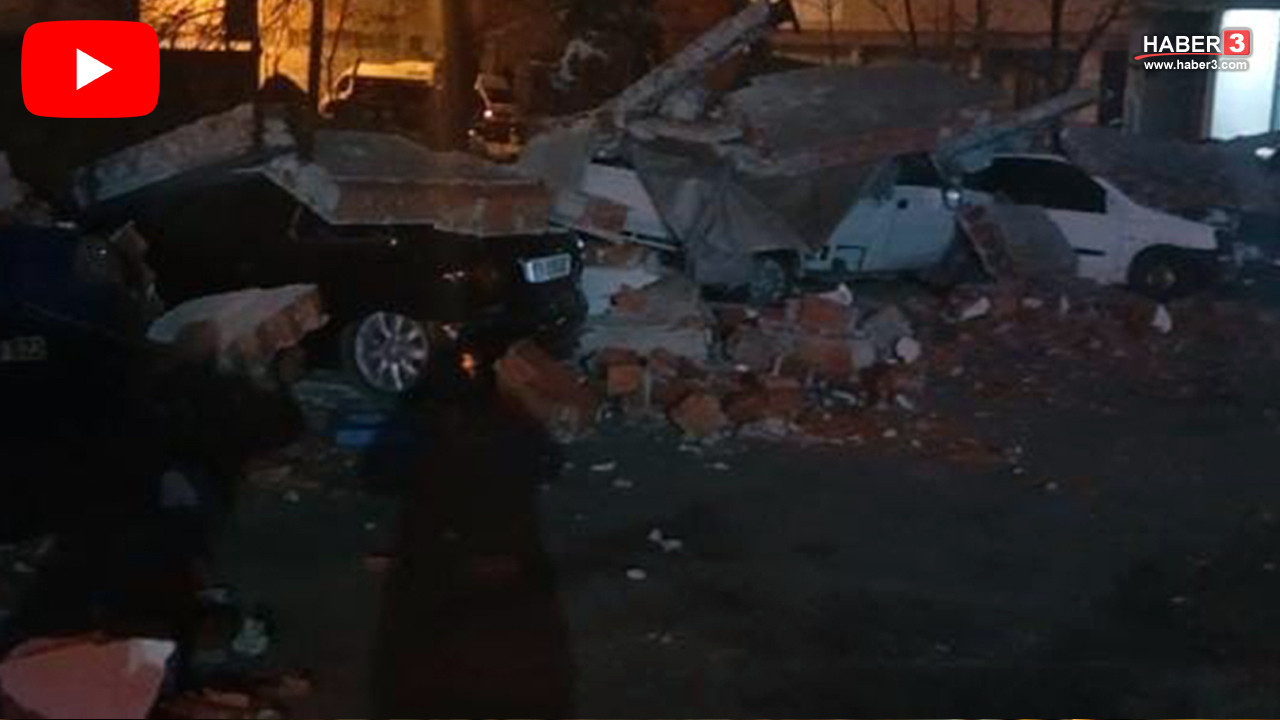 Kuvvetli fırtına duvarı yıktı; 10 otomobil kağıt gibi ezildi