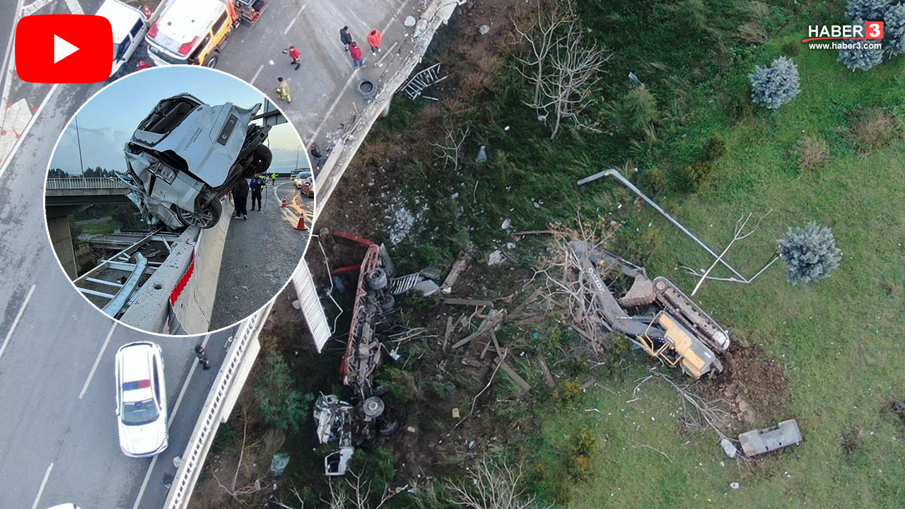 Uçan Yol'da korkunç kaza: Biri viyadükten aşağı uçtu, diğeri asılı kaldı!