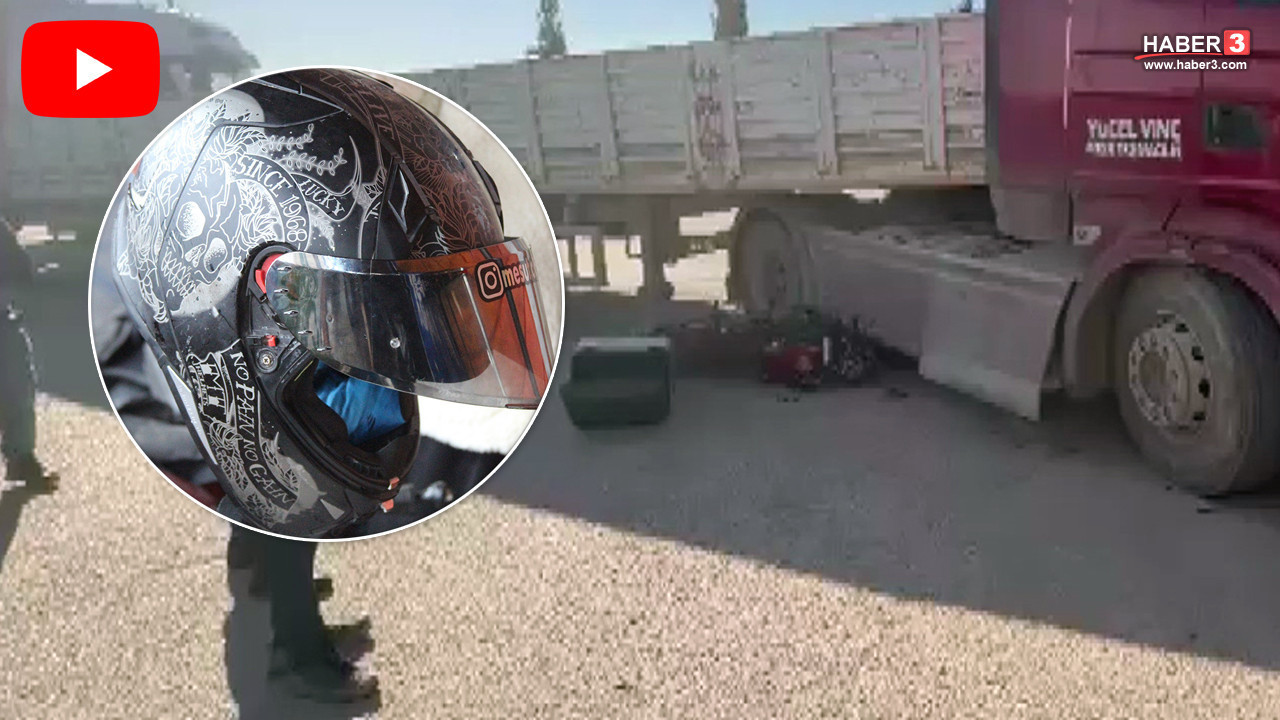 Kazada tırın altında kalan motosiklet sürücüsünü kaskı kurtardı