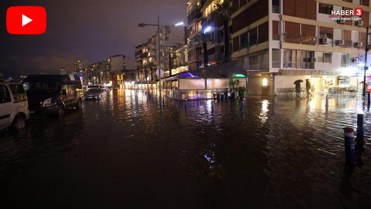 İzmir'de fırtına sonrası deniz seviyesi yükseldi, caddeler sular altında kaldı