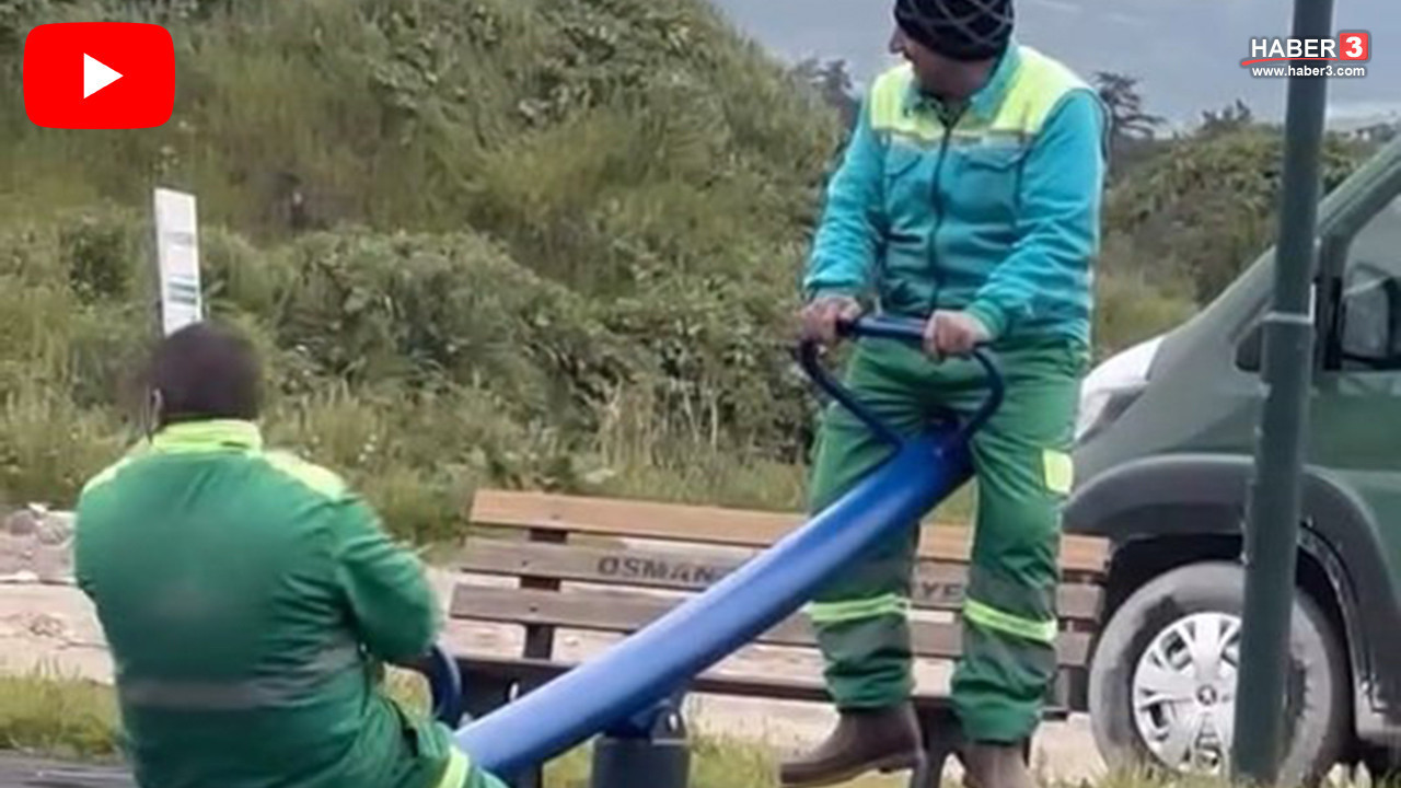 Bursa'da gülümseten manzara: Belediye işçilerinin tahterevalli molası sosyal medyayı salladı!