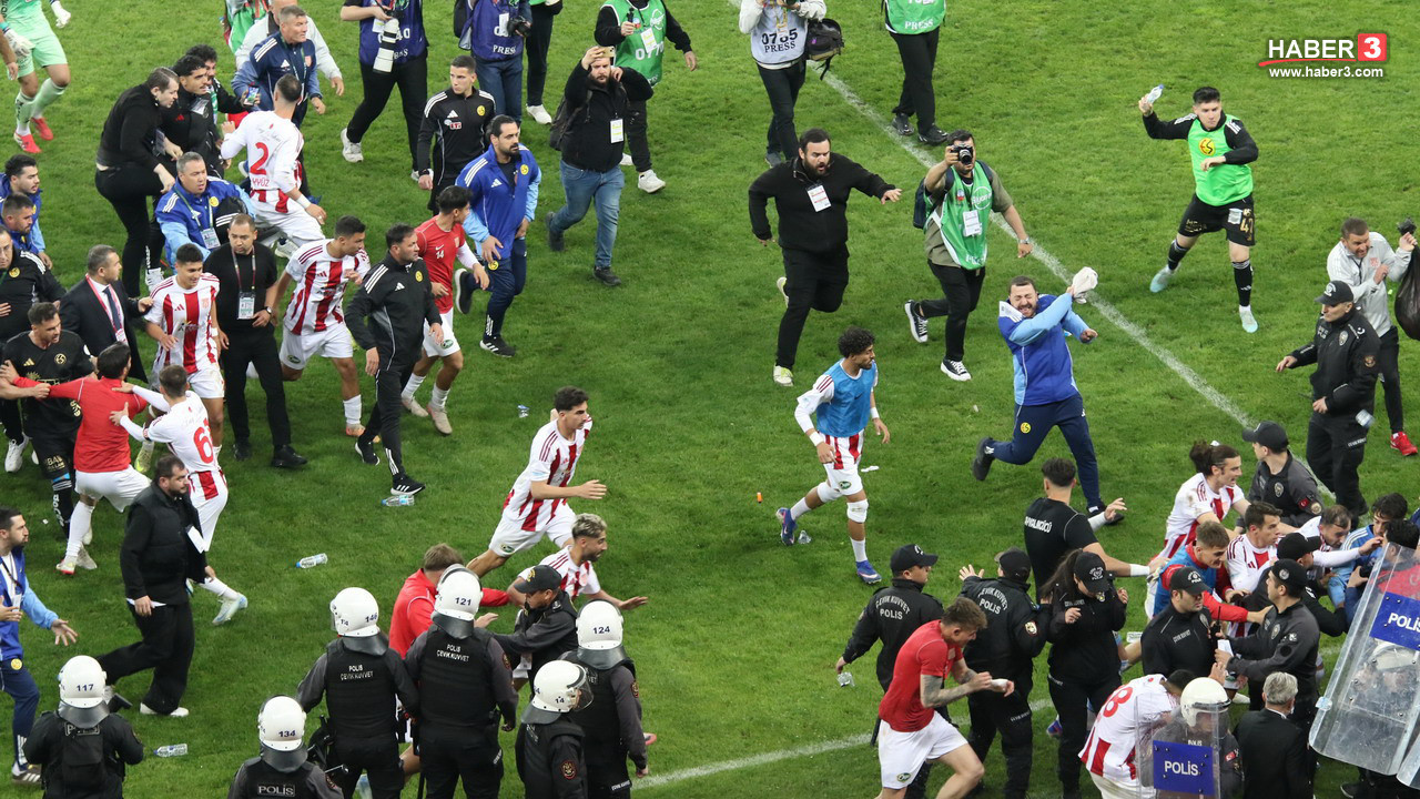 Eskişehir'de Play-Off maçı olaylı bitti: Stat karıştı, sahadan polis kalkanıyla çıkabildiler