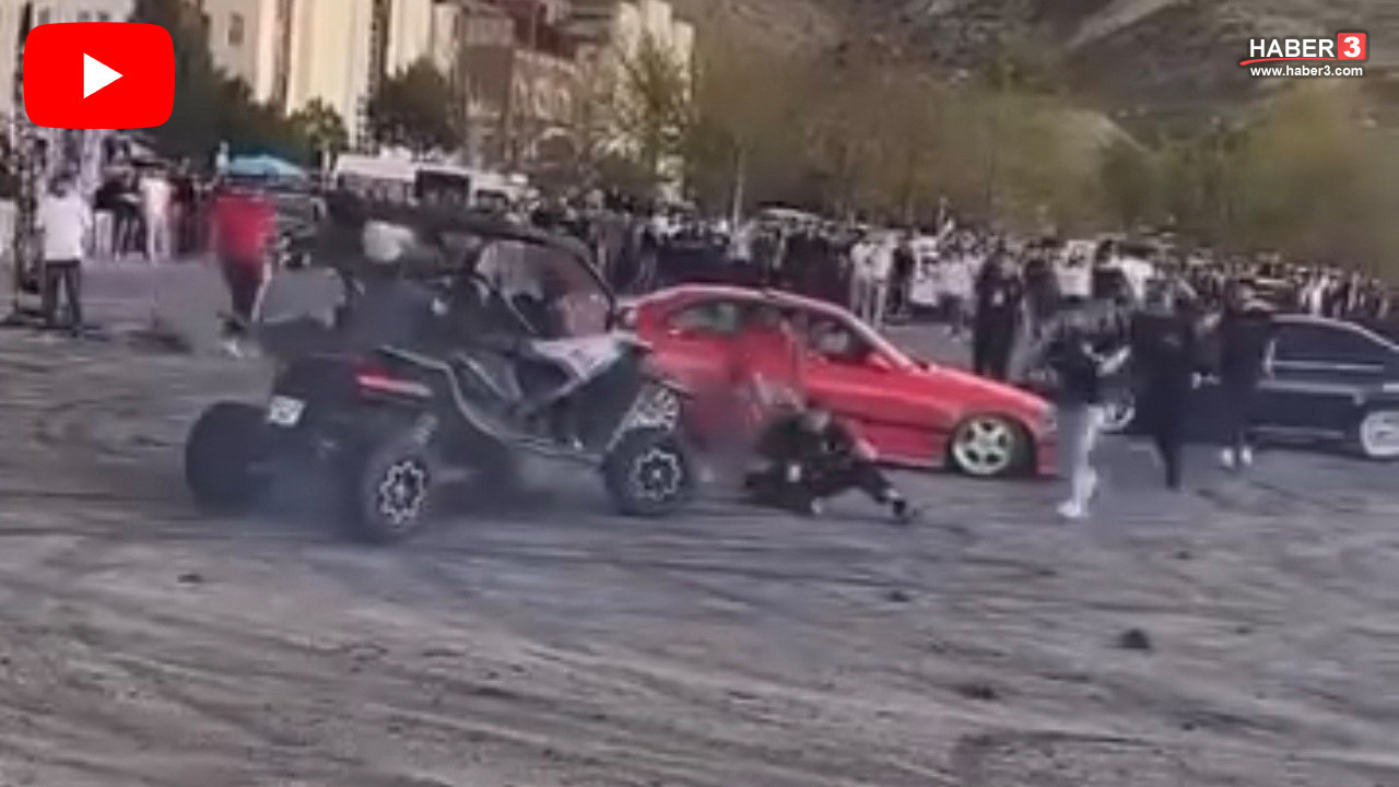 Modifyeli araç fuarında drift kazası kamerada: Bir kişi ölümden döndü!