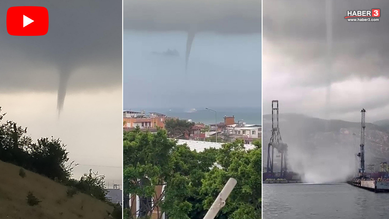 İskenderun Körfezi'nde korku dolu anlar: Dev hortum saniye saniye kamerada