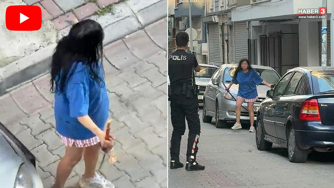 Eli kılıçlı kadın sokak ortasında dehşet saçtı! Polis etkisiz hale getirdi