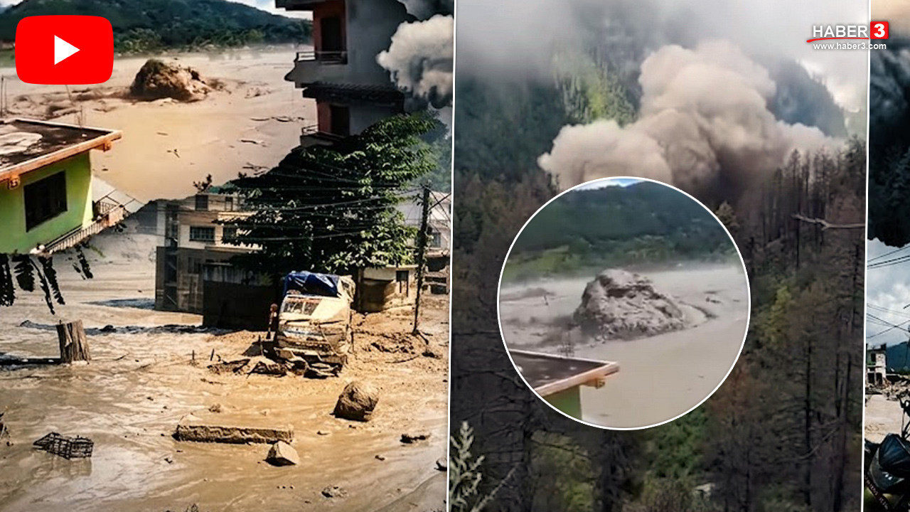 Nepal'deki sel felaketinde dev kayaların sürüklendiği anlara dair görüntüler şoke etti!