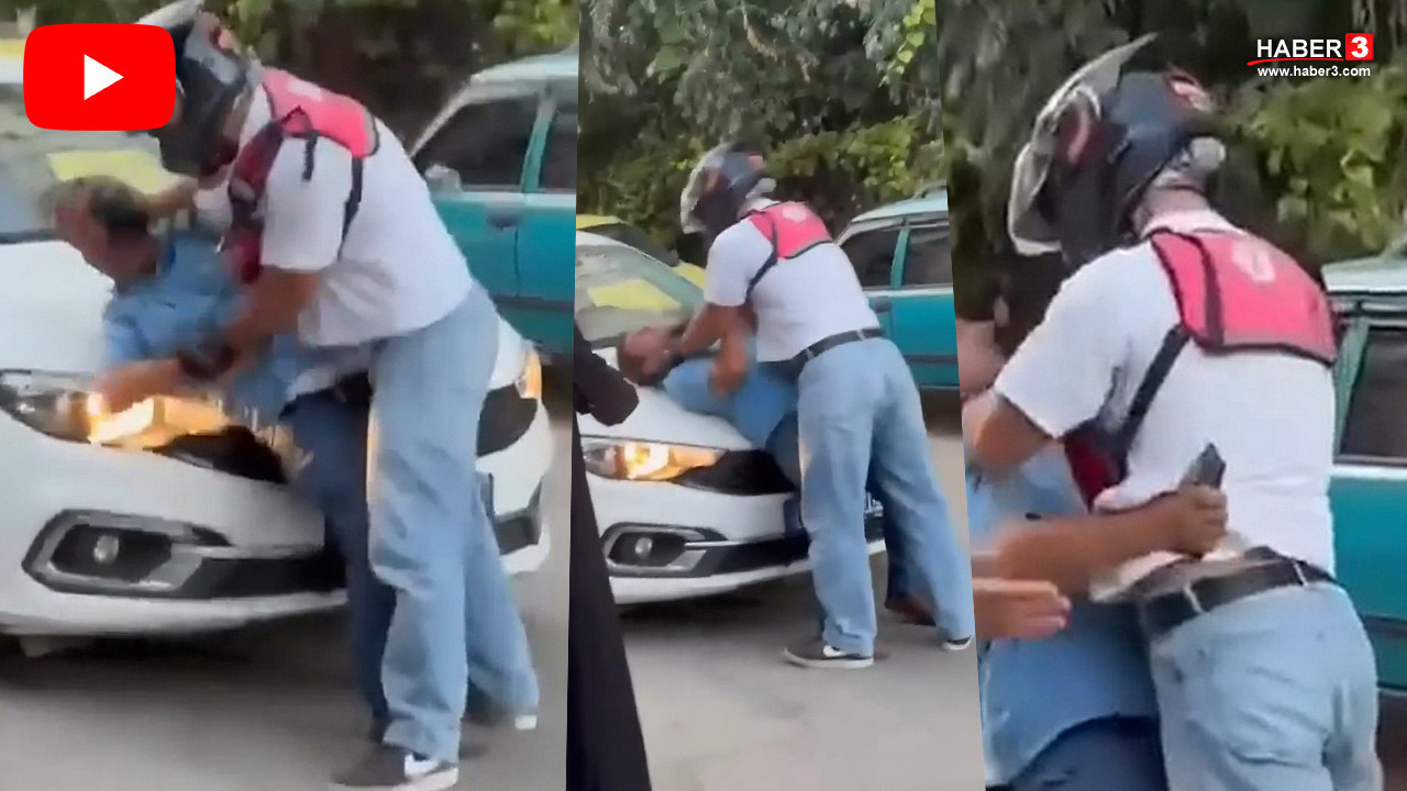 Yol verme tartışmasında işler çığrından çıktı! Motokurye, diğer sürücüyü kaputa vura vura dövdü!