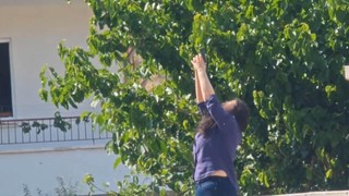Eli silahlı kadın, erkek arkadaşının ofisinin önünde ortalığı birbirine kattı