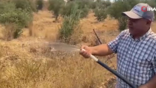 Antalya’da alevlerin yaklaştığı noktada vatandaşlar hortumla nöbette!