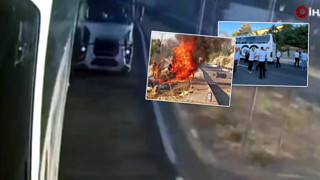 Freni patlayan tırın otobüse çarpma anı kamerada