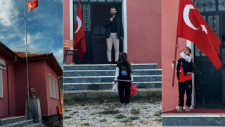 Tek öğretmenli ve tek öğrencili okulda 29 Ekim töreni...