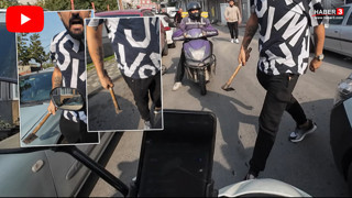 İstanbul trafiğinde eli keserli trafik teröristi dehşeti kamerada!