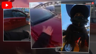 Trafikte bu sefer de biri motosikletli biri otomobilli kadın sürücüler birbirine girdi!