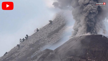 Film sahnesi değil gerçek: Dağcıların tırmandığı yanardağ böyle patladı!
