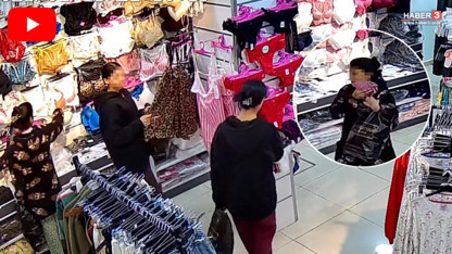 Mağazada güle oynaya iç çamaşırı hırsızlığı kamerada!