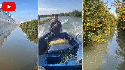 Burası göl değil tarım arazisi: Bahçesine kayıkla ulaşabildi!