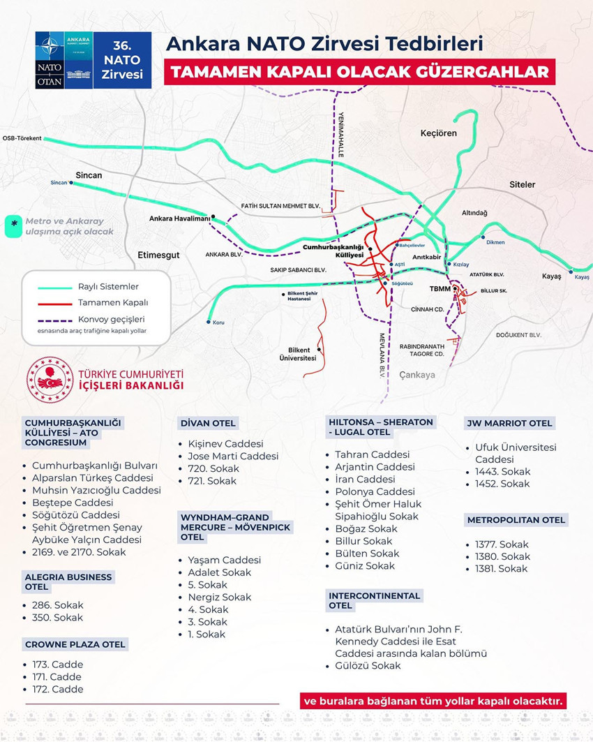 İçişleri Bakanı Mustafa Çiftçi, Ankara'da gerçekleştirilecek NATO Zirvesi kapsamında alınan tedbirleri ve trafiğe kapatılacak yolları açıkladı.
