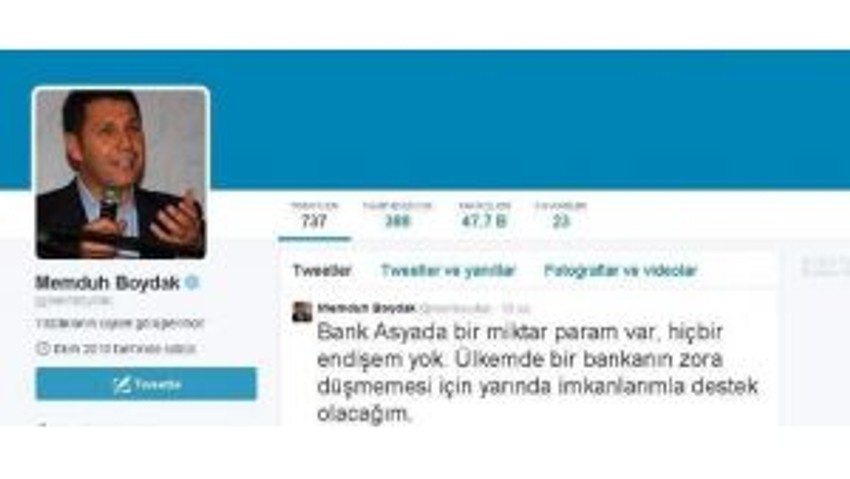 Memduh Boydak’tan Bank Asya Twiti