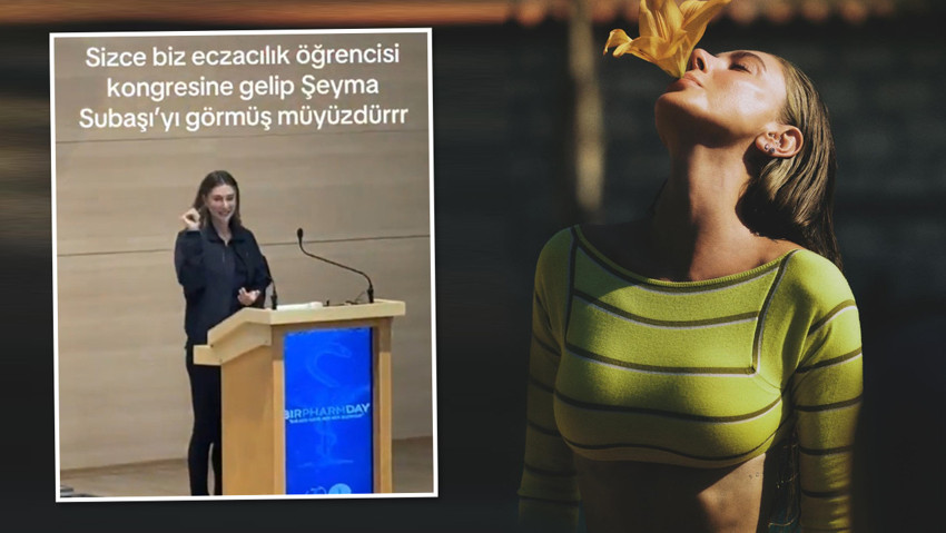 Üniversitenin eczacılık öğrencisi kongresine kürsüde Şeyma Subaşı şaşkınlığı