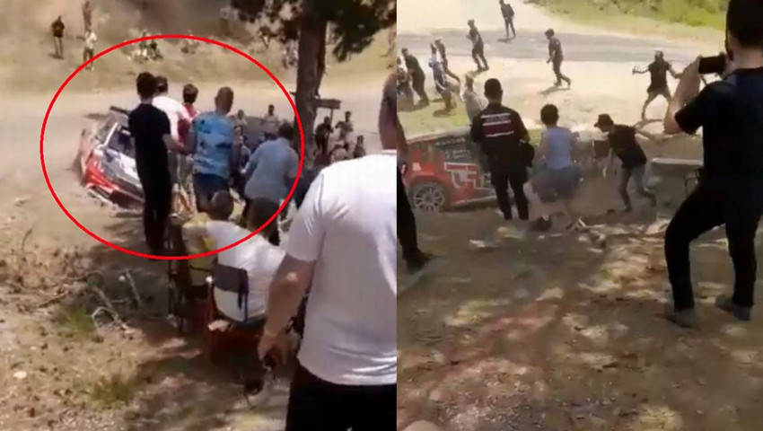 Ralli yarışında kabus! Tam gaz seyircilerin arasına daldı