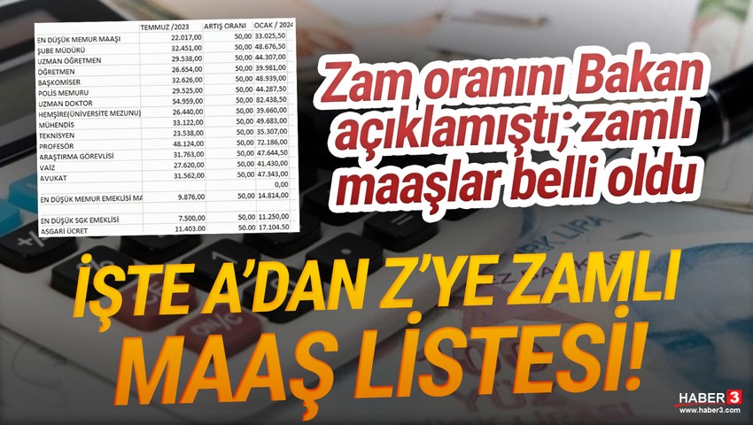 İşte A'dan Z'ye zamlı memur maaşları listesi