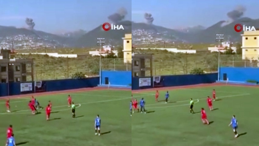 İsrail saldırısına aldırmadan maça devam ettiler!