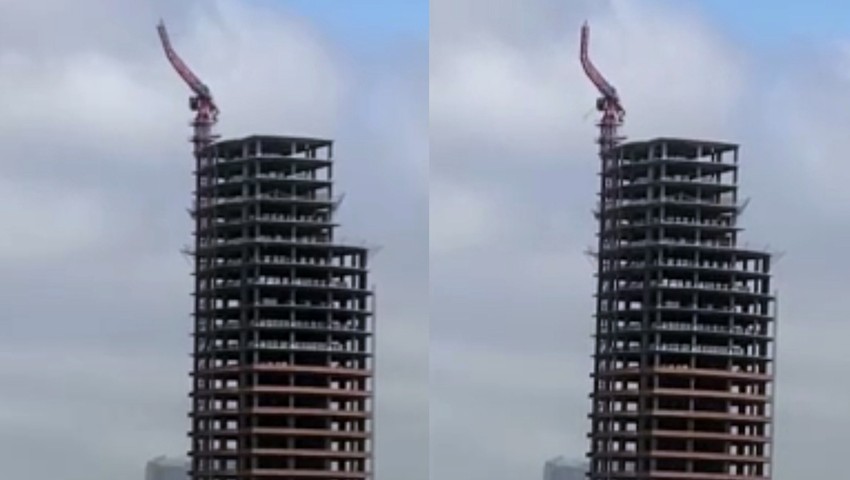 İstanbul'da deprem sırasında inşaat vinci bayrak gibi dalgalandı!