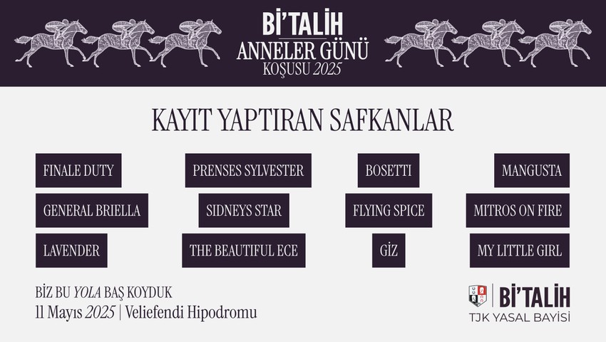 Bi'Talih Anneler Günü Koşusu’na Kayıt Yaptıran Safkanlar Belli Oldu!