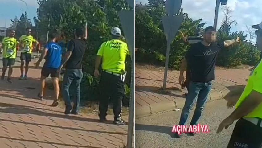 Kamera şakası gibi olay: Yolun kapatılmasına sinirlenen sürücüler, koşucuları tartakladı