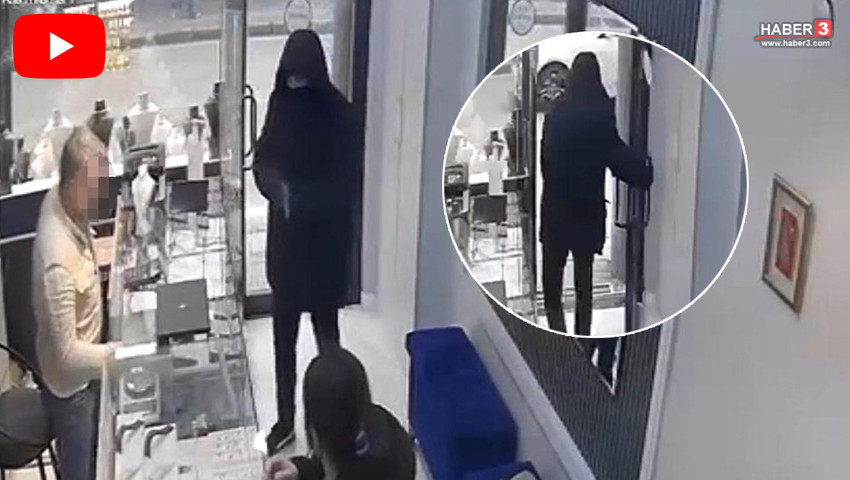 Kuyumcuya silah çeken acemi soyguncunun eli ayağı birbirine dolaştı!