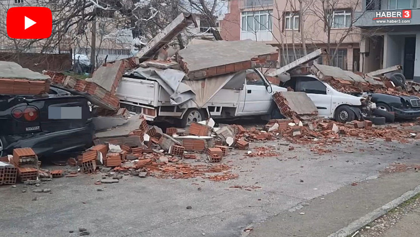 Kuvvetli fırtına duvarı yıktı; 10 otomobil kağıt gibi ezildi!