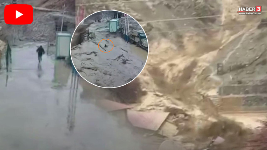 Sağanak yağış felakete dönüştü: Güvenlik görevlisi canını zor kurtardı!