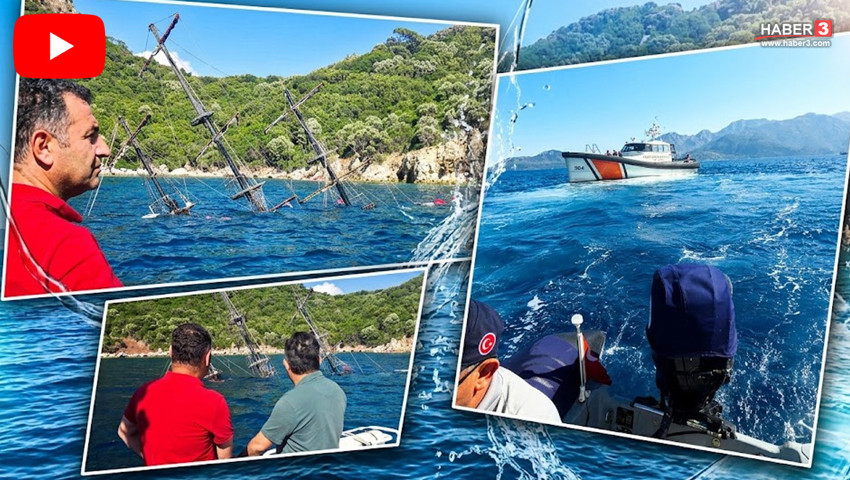 Marmaris'te 110 yolculu tur teknesi Akvaryum Koyu'nda battı!