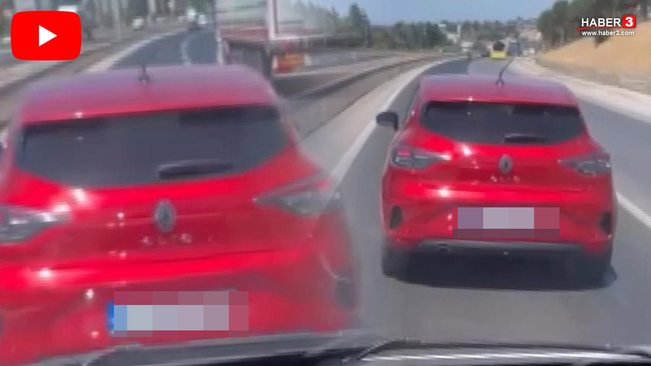 Silivri'de bir otomobilin, siren çalarak ilerleyen ambulansa yol vermediği an.