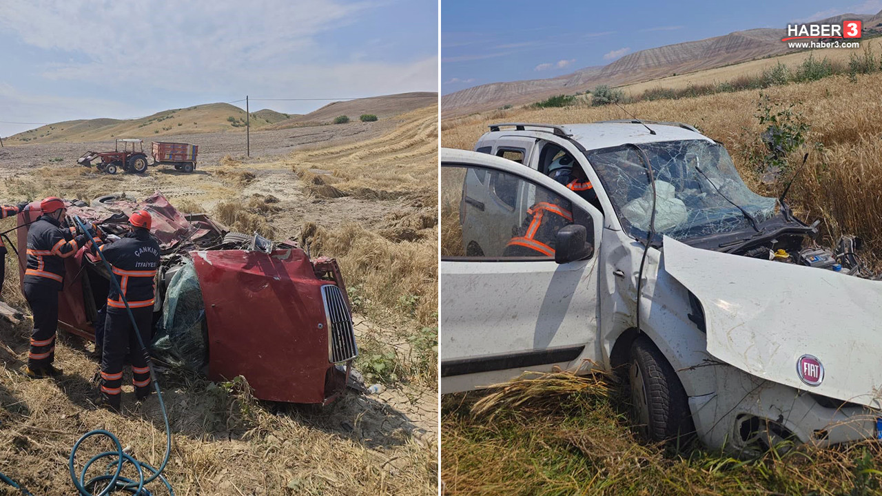 Çankırı'da meydana gelen trafik kazasında araçların çarpışması.