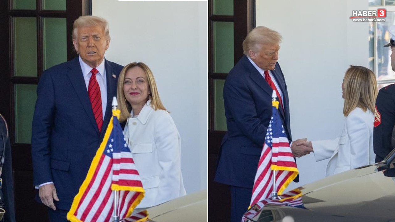 Donald Trump ve Giorgia Meloni tokalaşırken çekilmiş bir fotoğraf.