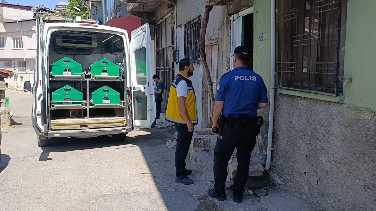 Kahramanmaraş'ta bir evde sahte içki şişeleri ve ilaçlar bulundu.