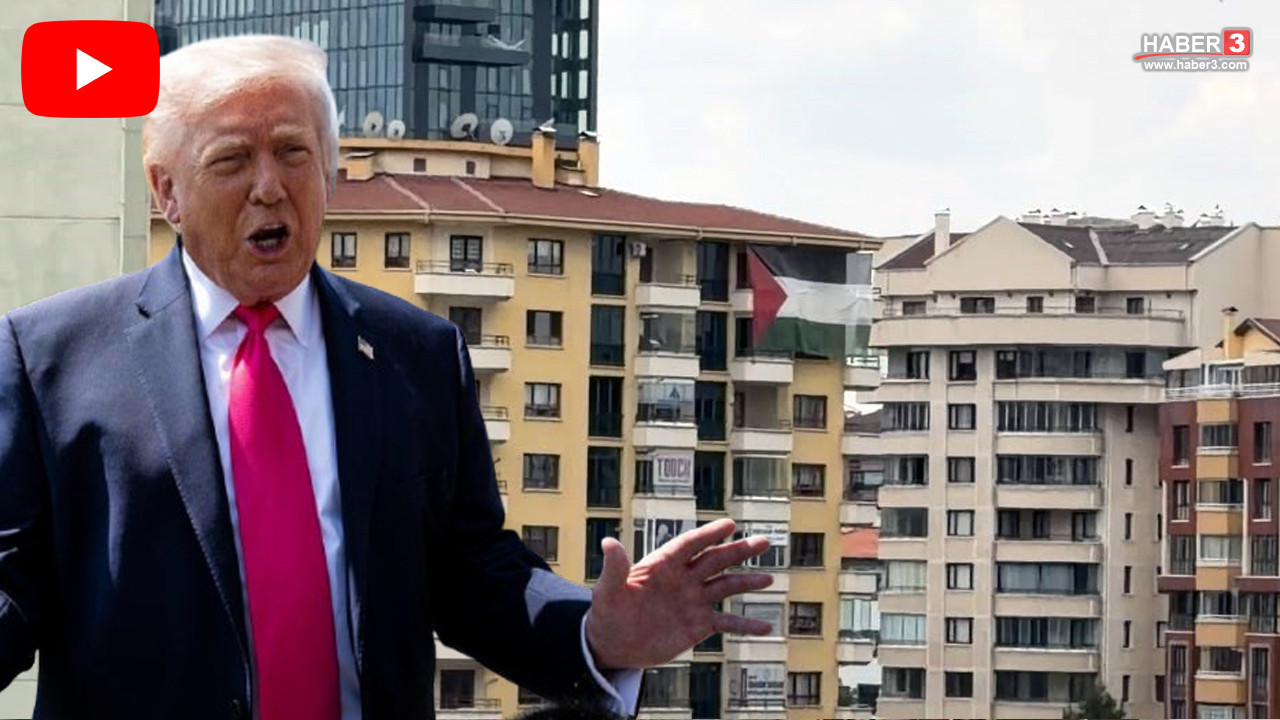 ABD Başkanı Donald Trump'ın Ankara'da kalacağı otelin tam karşısındaki bir binaya asılmış Filistin bayrağı.