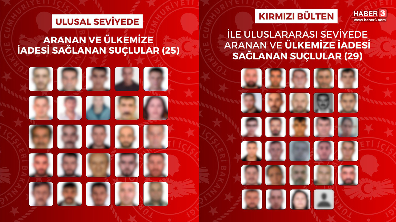 54 firari suçlu Türkiye'ye iade edildi, 29'u kırmızı bültenle aranıyordu.