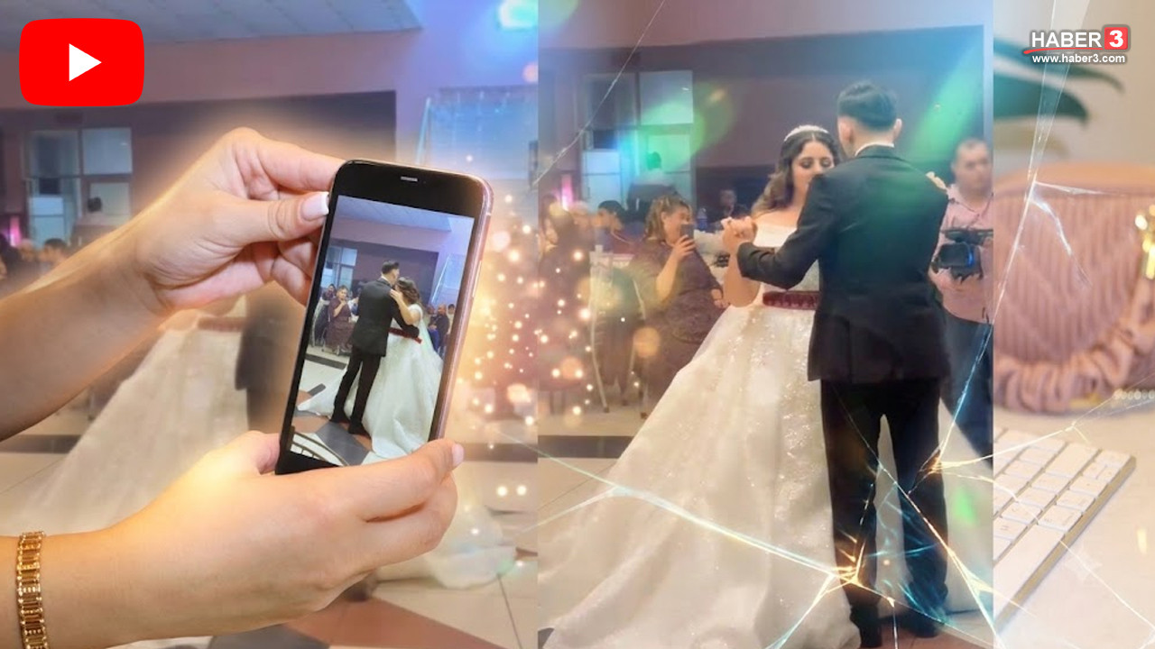 Mutlu bir çiftin düğün salonunda çekilmiş bir fotoğrafı.