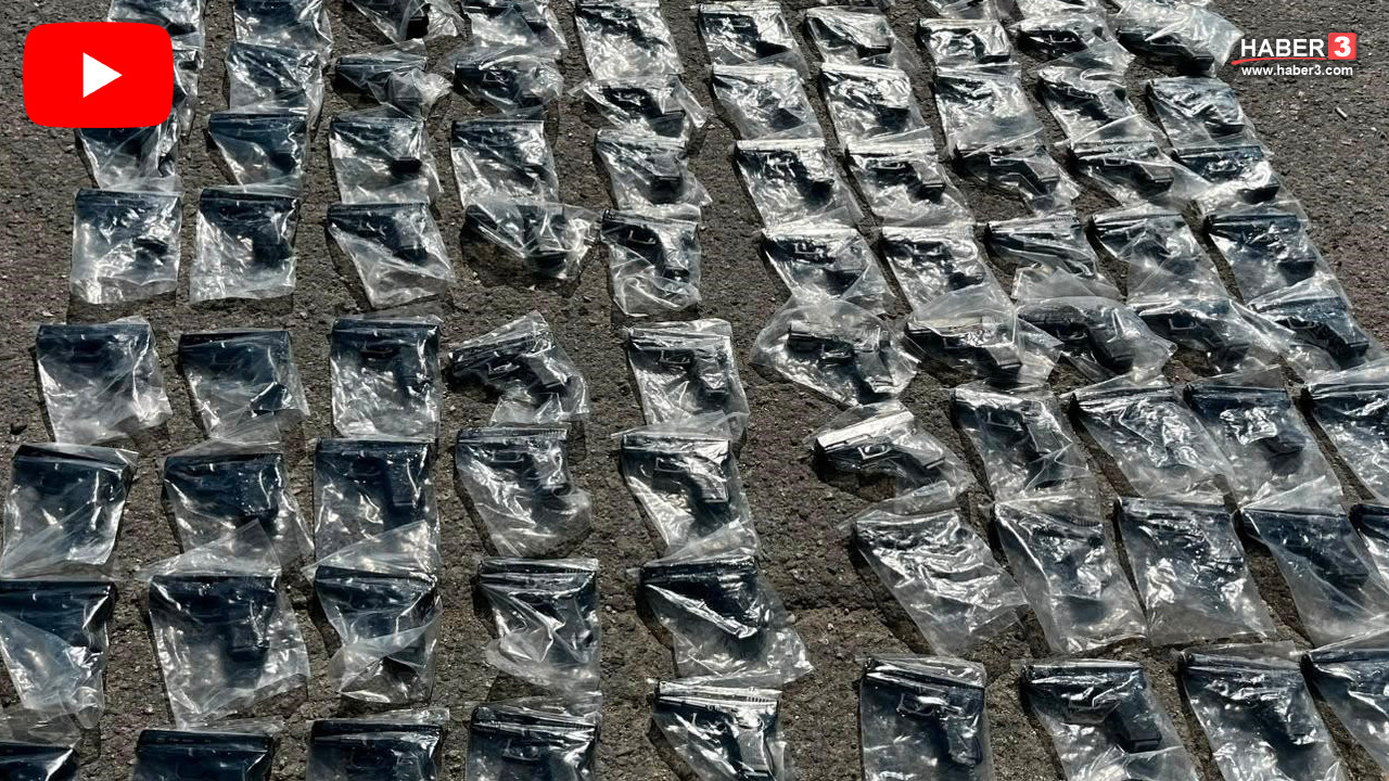 TEM Otoyolu'nda durdurulan yolcu otobüsünde polis ekiplerinin arama yapması ve bulunan silahlar.