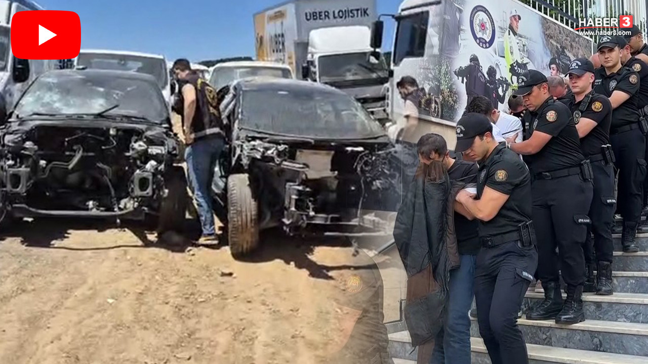 Yediemin otoparkında bekleyen hacizli araçlar ve polis operasyonunu temsil eden görseller.