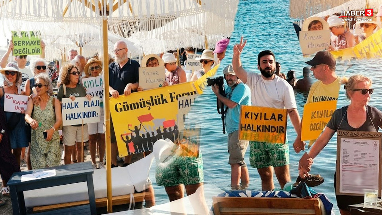 Bodrum Gümüşlük'te kıyı işgallerine karşı yapılan 'Kıyılar Halkındır' yürüyüşünden bir görüntü.