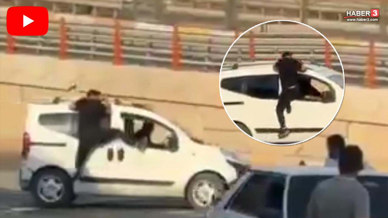 Aksiyon filmi değil, kardeş kavgası! Hareket halindeki aracın üzerine böyle atladı