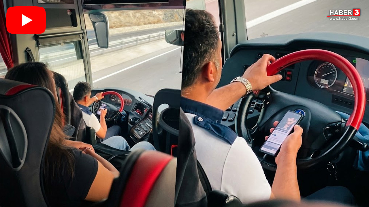 Otobüs şoförünün seyir halinde cep telefonuyla oynadığı anlar şoke etti